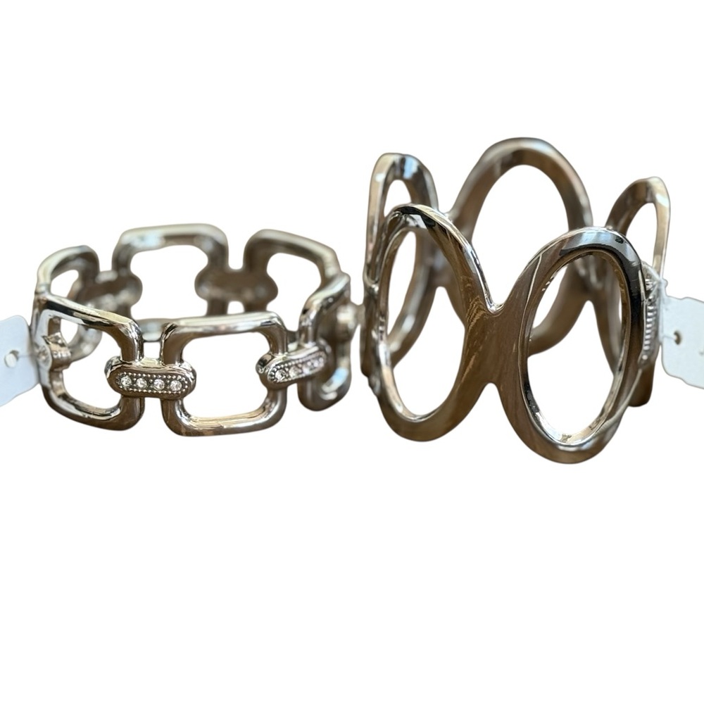 NATASHA COUTURE Set of Two Silver-Tone Hinged Bangle Bracelets